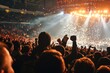 Crowded stadium cheering at a boxing match, Crowded boxing arena during a light show at a sporting event showcasing mass public engagement,AI generated
