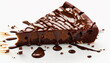 A piece of chocolate brownie pie on a white background. Generative AI.