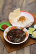 nasi rawon, Indonesian black beef soup with rice. 