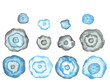 Watercolor Abstract Blue Flowers, Decorative round Flowers