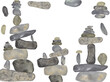 Hand painted watercolor grey cairns, Watercolor stone pyramids on white background