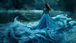 © Oleksiy - girl in a dress made of flowing water against the backdrop of a forest lake