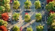 Aerial View of a Tree-Lined Parking Lot at Sunset. Generative ai
