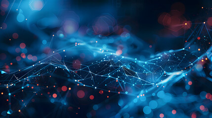 Abstract Network Connections with Blue-Toned Dots and Lines