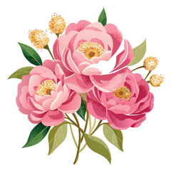 Wall Mural - A bouquet of pink peons peony flowers with gold accents. The flowers are arranged in a way that they look like they are in a vase. Scene is one of elegance and sophistication