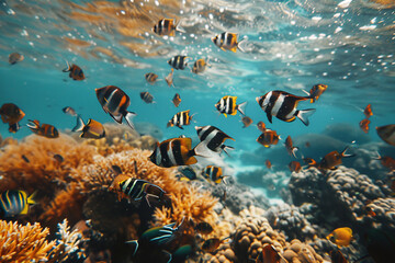 Wall Mural - underwater with fishes on coral reef