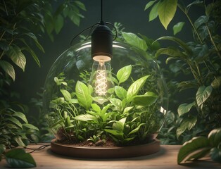 Green plants illuminated by incandescent lamp