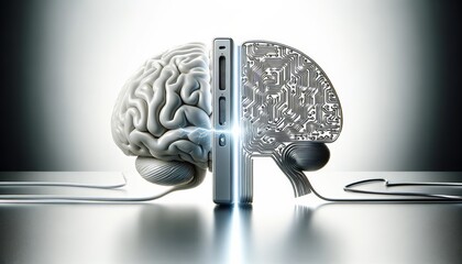 Wall Mural - human brain vs ai technologies, neuroscience
