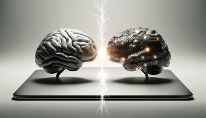 Wall Mural - human brain vs ai technologies, neuroscience