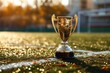 Golden trophy cup on a football field, Golden trophy cup on a football field, AI-generated