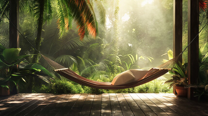 Wall Mural - Rainforest, hammock on the terrace