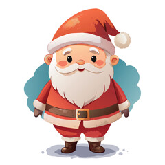 Poster - Christmas cartoonish santa standing in a red suit with a red hat and a white background. He is smiling and he is happy