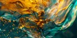 Striking Vibrant Teal and Golden Contrasts in Abstract Art Painting.