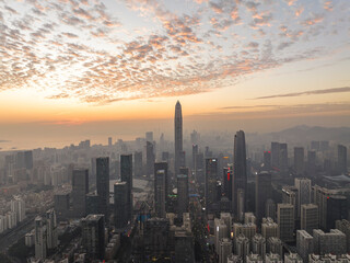 Wall Mural - drone aerial view of the shenzhen city at sunset