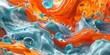 Layers of vibrant orange and cool aqua overlap creating abstract art masterpiece.