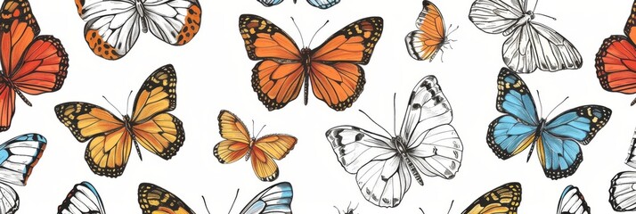 Poster - Butterflies in various poses and sizes arranged in a view on a pristine white background