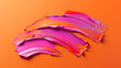 A pink and orange brush stroke on an orange background. The brush stroke has a lot of texture. The brush stroke is very colorful and vibrant, giving the impression of a lively. pink paint stroke