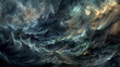 A stormy abstract seascape, where chaotic strokes and dark colors evoke the power and tumult of the ocean in upheaval