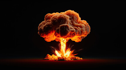 Nuclear explosion mushroom cloud on black background