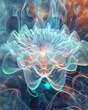 Create a mesmerizing digital art piece with a worms-eye view of a bioluminescent plant on an exotic exoplanet bathed in smoke, inspired by the rhythm of jazz music Incorporate art deco elements for a