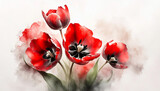 Fototapeta Tulipany - Czerwone tulipany, wiosenne kwiaty
