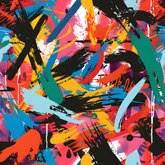 Wall Mural - vibrant stroke of graffiti in seamless pattern art style on black background.