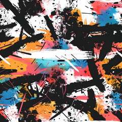 Wall Mural - vibrant stroke of graffiti in seamless pattern art style on black background.