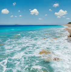 beautiful summer lefkada coast stony beach (greece, ionian sea, )