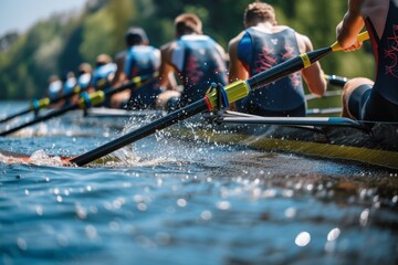 Rowing team in action on the water