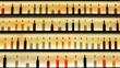 A lot of different alcohol bottles sitting on shelves in a bar, yellow back light