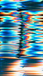 Glitch background. Digital overlay. Blue orange black color rainbow glowing monitor wave fractured hardware fuzzy stripe modern abstract.