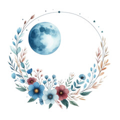Wall Mural - Blue Moon and Floral Frame Illustration