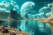 An intricate 3D landscape of an alien world discovered through exoplanetary science, complete with unique geological features and atmospheric effects
