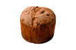 Delicious sweet holiday panettone cake with zest and raisins on a ceramic plate