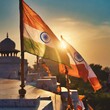 Ai generated India flags with hindu temple on background