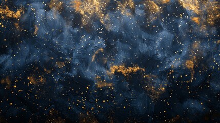 Poster - A blue and gold background with a lot of glitter. The glitter adds a sense of movement and energy to the scene