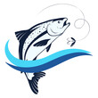 Bait on the line and catch of fish. Design for fishing and outdoor activities