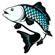 Fish silhouette with scales and fins. Symbol for fishing and sea food