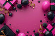 black friday and birthday concept with chic gift boxes and balloons on a vivid pink background