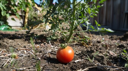 Poster - A tomato sitting in soil