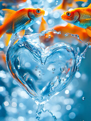Wall Mural - Goldfish swimming in a heart shaped pool of water