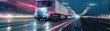 Futuristic truck speeding along a hightech highway, showcasing advanced transport technology in a dynamic setting
