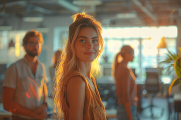 Wall Mural -  Blurred business office with young people in casual wear and bokeh background
