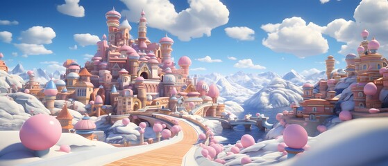 Wall Mural - Beautiful panorama of a fairy tale castle in the snowy mountains