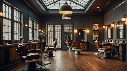 Empty barbershop interior trendy