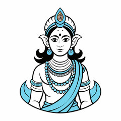 Wall Mural - Drawing line art lord Krishna vector on white background 