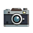 © Oleksiy - Cute film retro photo camera. Modern digital device with lens in vintage style
