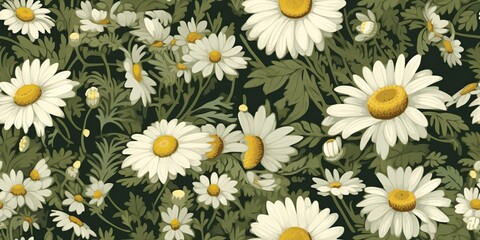 Wall Mural - Daisy chamomile flowers plant herbal pattern texture natural background scene