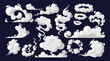 Cartoon Smoke Clouds, Vector White Aroma Or Toxic Steaming Vapor, Dust Steam. Design Elements, Flow Mist Or Smoky Steam