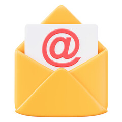 3D rendered email icon in a yellow envelope